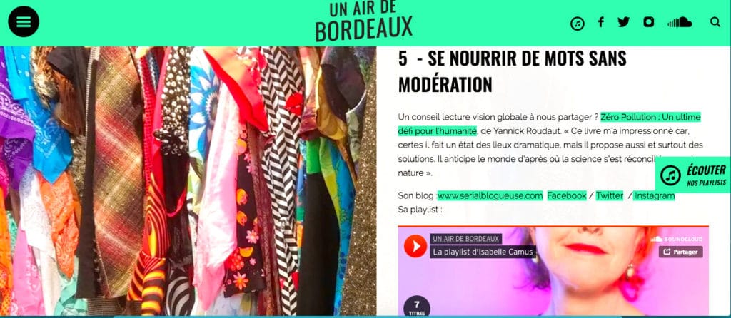 La play list d'Isabelle Camus pour Un Air de Bordeaux